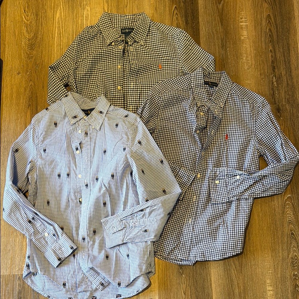Bundle of 3 Ralph Lauren blue checked button down shirts